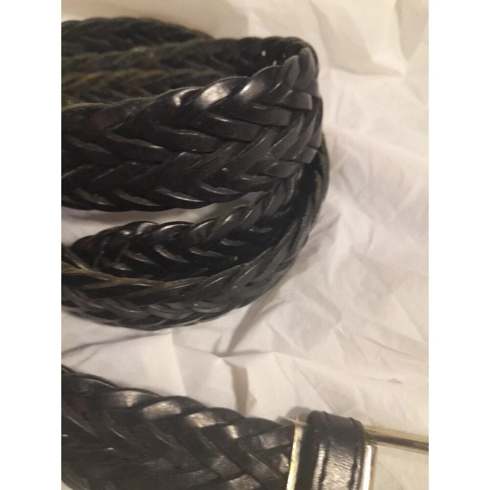 Torino Italian Leather Woven Braided Belt Cord Black, Brass Buckle , 40 Inch